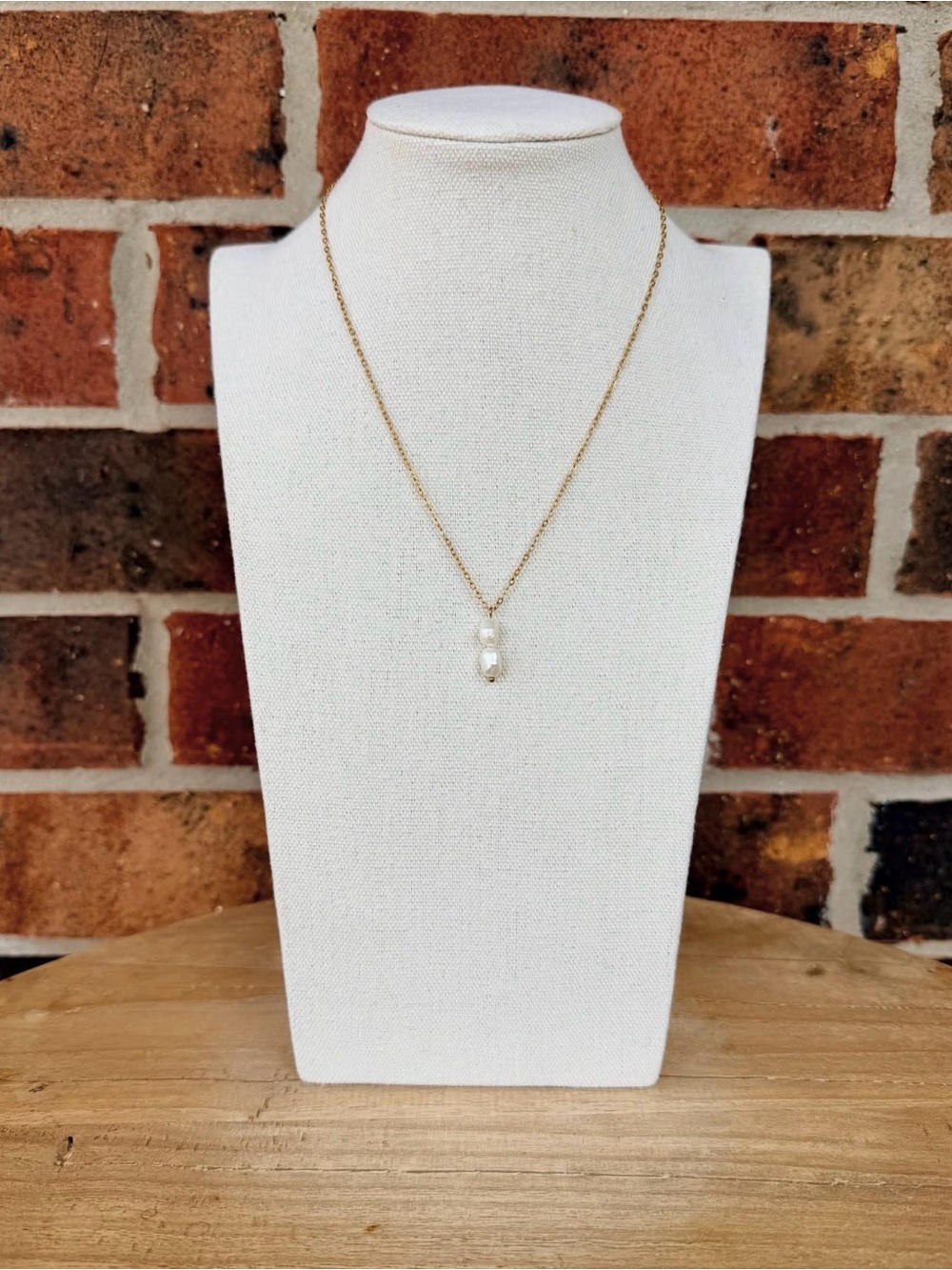 Double Pearl Gold Charm Necklace